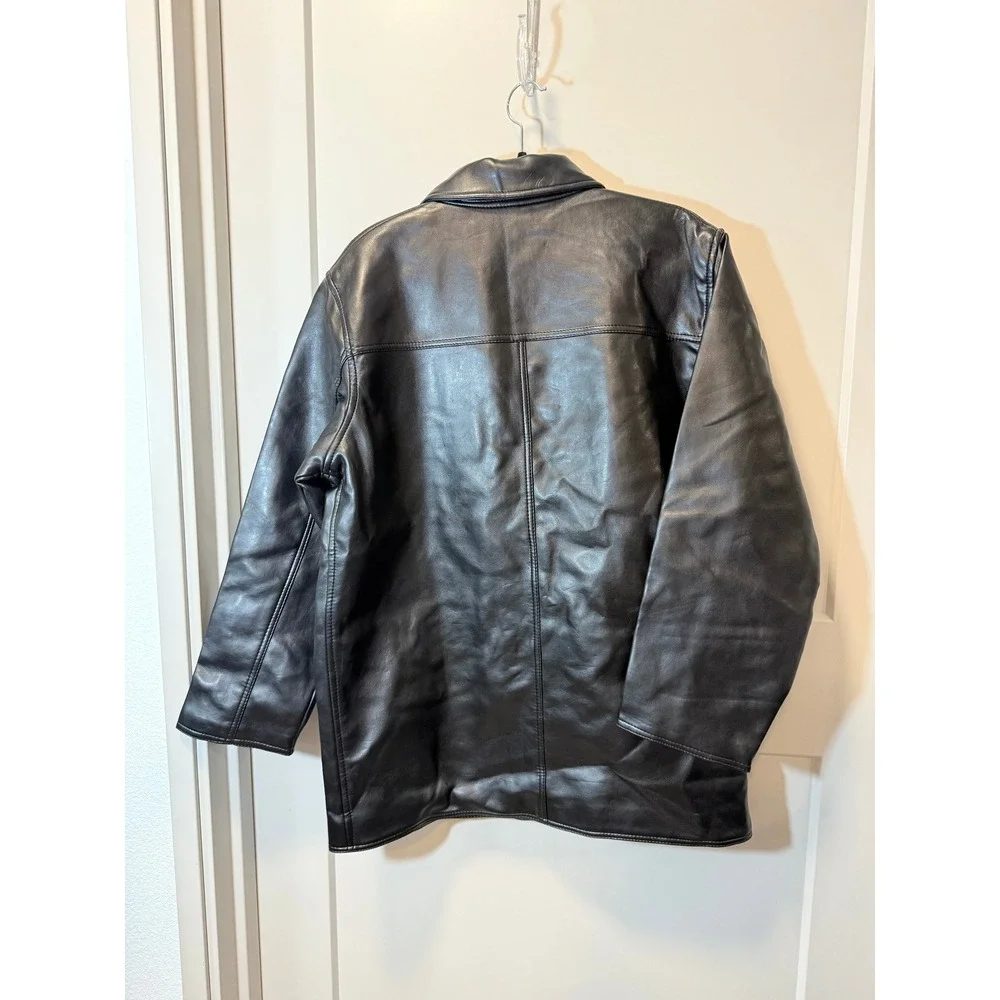 NWT VINTAGE Reportage R.G.A. Black Leather Jacket Car‎ Coat Size Medium